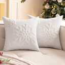 Woaboy Pack of 2 Christmas White Throw Pillow Covers Decorative Snowflake Embroidery Couch Pillows Canvas Cushion Cases Holiday Home Decor Soft Pillowcases for Sofa Bedroom Car 18x18 Inch
