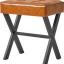 IBUYKE Square Makeup Stool with X-Leg Foot Rest, PU Footrest, Ottoman Seat, Multi-Use as Small Side Table, for Bedroom, Living Room, Light Brown LG-71J (17.72"-Leather)