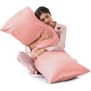 Body Pillowcase 20x54, Cooling Pillow Cover for Hair and Skin, Silky Smooth with Envelope Closure, Similar to Silk, Coral