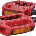 BlueSunshine Bike Pedals Set 9/16" for Mountain Bike, Aluminium Alloy Bearing Platform Pedals for BMX MTB Road Bicycle. Lightweight but Strong and Durable Alloy Flat Platform Pedals (Red)
