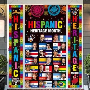 Hispanic Heritage Month Decorations Porch Sign Door Cover,Hispanic Heritage Month Banner Door Decorations Inspirational Spanish Hispanic Heritage Month for Classroom Office Home 2pack