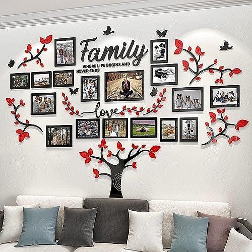 Family Tree Wall Decor for Living Room - Picture Frames Collage Wall Decor 4x6 5x7 8x10 11x14 3D DIY-Acrylic Family Wall Decor Photo Collage Frame for Wall - Marcos para Fotos de Pared