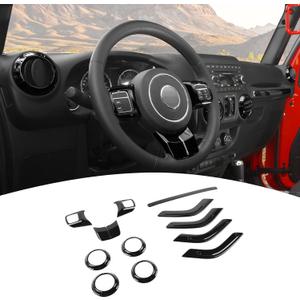 For Wrangler JK Interior Trim Kit Dash AC Vent Trim Ring for Jeep Wrangler JK JKU 2011-2017 4-Door Black Interior Accessories 12pcs