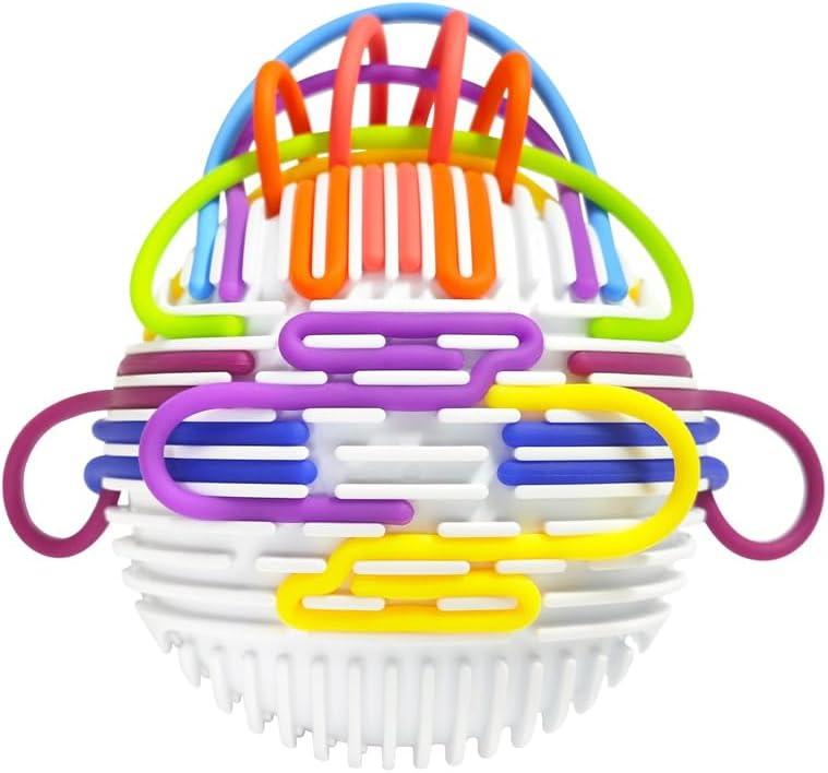 Sensory Activity Board Upgraded- 3D Sensory Activity Ball,Stress Relief Toy,Silicone Fidget Toy for Stress Relief,Anxiety,Autism,ADHD,Kids 3+ & Adults,with Travel Storage Bag & 16 Strings (White)