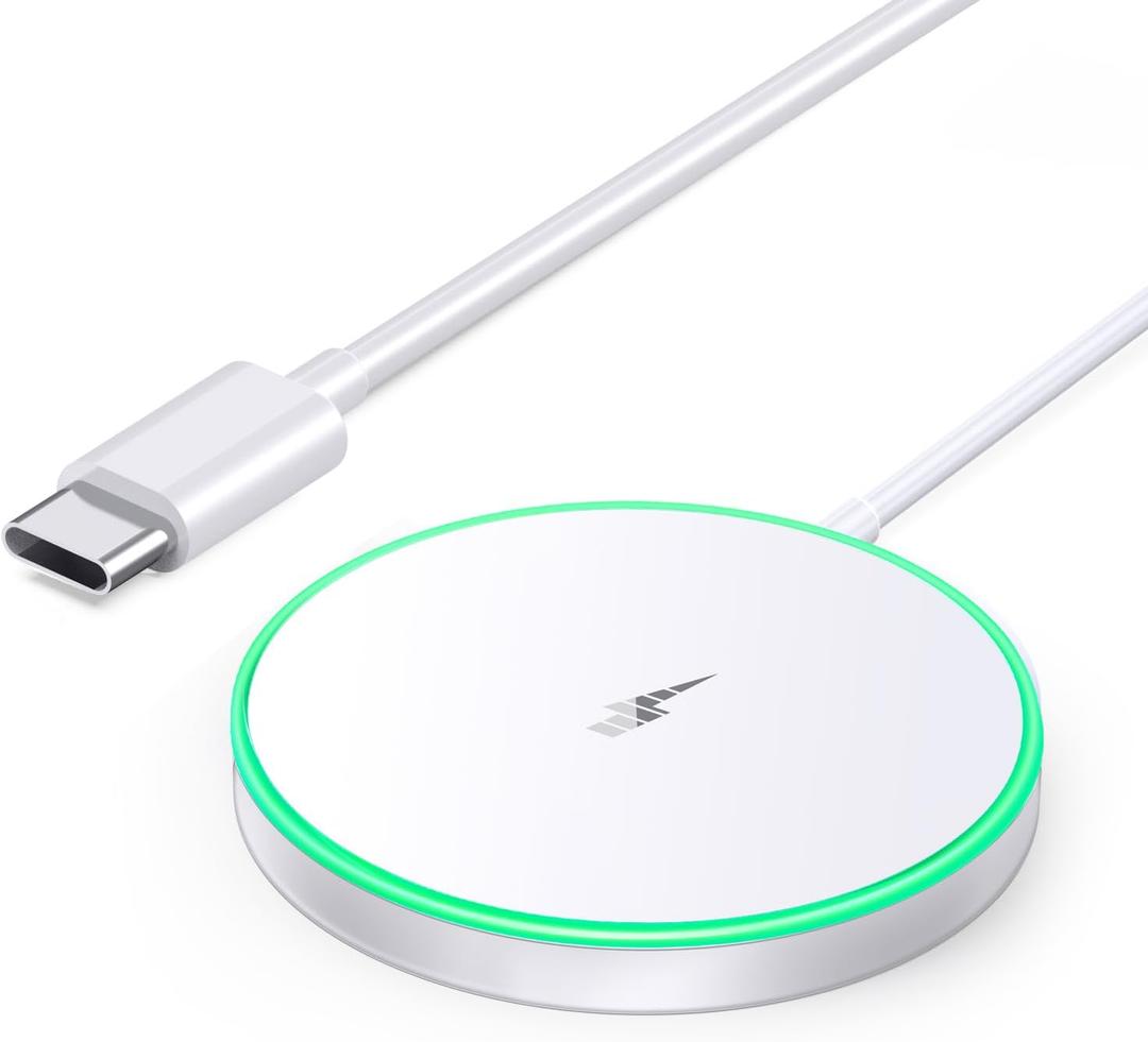 Magnetic Wireless Charger 15W Mag Safe Charger-Fast Charging Pad Compatible with iPhone17/16/15/14/13/12 Series & Airpods 2 3 Pro-LED Mag-Safe Pad with Dual Charging Ports Original ReplacementWhite