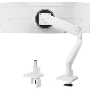 monTEK Single Monitor Arm for Max 45 Inch Ultrawide Screens Adjustable Monitor Desk Mount Holds 35 Lbs Cable Management with C Clamp/Grommet Desk Mount, VESA 75/100mm (White)