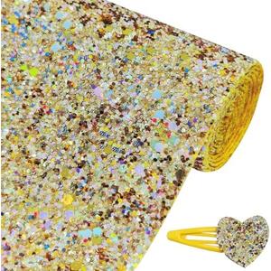 Greatdiy Sparkly Gold Chunky Glitter Fabric Roll 12 x 52 Inch, Shiny Autumn Faux Leather Material for Crafts, Bows, Earrings (18060#5), Pack of 2