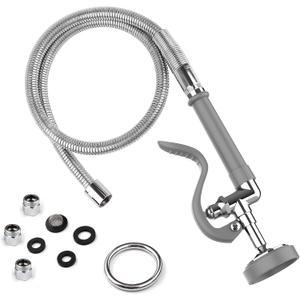 MSTJRY Spray Valve with 45" Pre Rinse Hose, Commercial Sink Sprayer Hose Pre Rinse Sprayer with Flexible Stainless Steel Hose Assembly for Commercial Kitchen Faucets(Grey, with 3 adapters) (Gray)