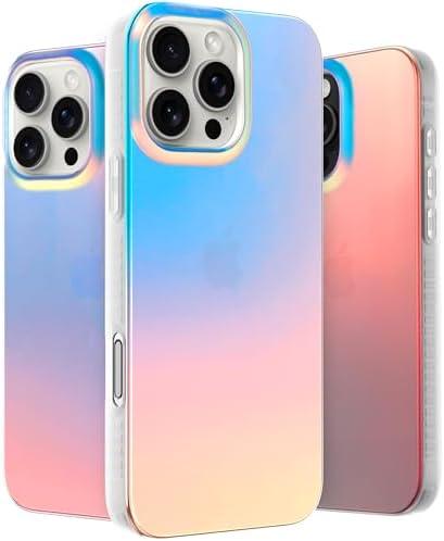 LONLI Hue Case for iPhone 16 Pro Max - [360° Shock-Absorbent Bumper] - [Cute and Unique Phone Cover for Girls and Women] - Fluorescent Holographic Iridescent