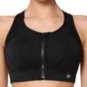 Yvette High Impact Zip Front Sports Bra Mesh Racerback Workout High Support Sports Bras for Women Large Breasts (X-Large Plus, Black)
