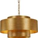 Brass Drum Tiered Chandelier For Dining Room Rustic Foyer Pendant Light, 19.69 inches x 48.78 inches