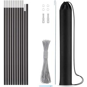 Hibinew Aluminum Tent Poles Replacement, Pre-Assembled, Fits Both Female and Male Ends, 7001 T6 Lightweight, Black, 14ft 7.4in