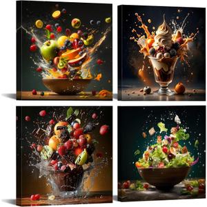 Kitchen Wall Decor Colorful Spices Seasoning Picture Dining Room Canvas Wall Art Still Life Food Fruit Posters Prints Modern Cooking Theme Painting Abstract Family Bar Home Decorations, 12"x12"x4, FOODIED