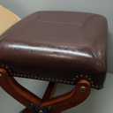 Leather Footrest Wood Ottoman, Rustic Foot Stool, Rectangle Footrest for Living Room Bedroom (Brown)