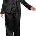 MapleHub Womens Silk Satin Pajamas Set Long Sleeve Sleepwear Button Down Pjs Soft 2 Piece Lounge Set (3X-Large, Black Leopard)