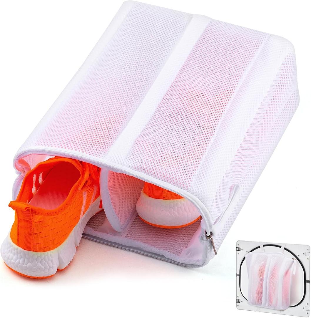 2 x 2-in-1 Shoe Dry Bag for Sneaker Dry & Wash, Dual-zone Sneaker Dryer Bag w/Elastic Straps, Door Shoe Laundry Bag for Washer & Dryer, Shoes Cleaning Thickened Mesh Laundry Bag for Home Travel Essentials