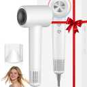 Ionic Hair Dryer, 150,000 RPM High-Speed Professional Blow Dryer for Fast Drying, 500M Negative Ions & Thermo-Control, Magnetic Nozzle, Low Noise & Lightweight for Home and Travel, White