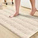 Turquoize Chenille Bath Mat, Soft Absorbent Shag Rug, Non Slip Bathroom Rugs, 20 x 32, Ivory