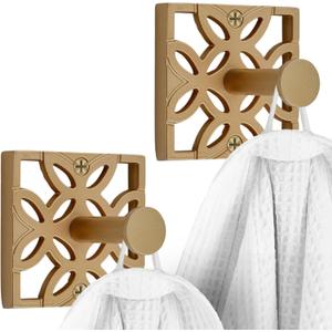 Autumn Alley Antique Gold Hooks, Bathroom Towel Hook, Robe Hook Wall Mounted - Decorative Wall Hooks for Towel, Robe, Coat and Door for Bathroom Modern Unique Style, 2 Pack