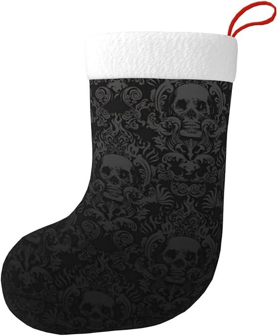 Gothic Wallpaper Skull Soft Plush Holiday Stockings, Traditional Bulk Christmas Stockings For Xmas Fireplace