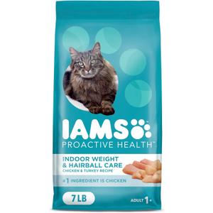 IAMS Proactive Health Indoor Weight Control & Hairball Care Adult Dry Cat Food, Chicken & Turkey Recipe, 7 lb. Bag (7 Pound (Pack of 1)) (Best By: Nov/18/2026)