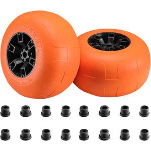 Beach Balloon Wheels, 13" Flat-Free Solid PU Beach Cart Tires Replacement Big Sand Wheels for Beach Buggy, Kayak Trolley, Canoe Cart, Rolling Walker, Garden Cart, Wheelchair & Buggy, 2-Pack (Red-Orange)