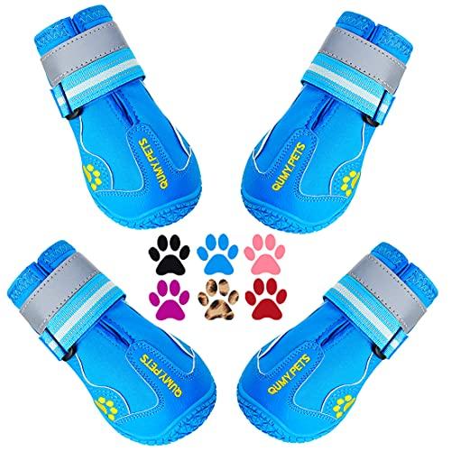 QUMY Dog Shoes for Large Dogs, Medium Dog Boots & Paw Protectors for Winter Snowy Day, Summer Hot Pavement, Water-Resistant in Rainy Weather, Outdoor Walking, Indoor Hardfloors Skid-Resistant Sole 31-40 lbs