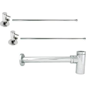 Westbrass D1438QRL-07 Pedestal Sink Lavatory Supply Line Kit with Qubic Bottle Trap and 1/4-Turn Angle Stops, Satin Nickel