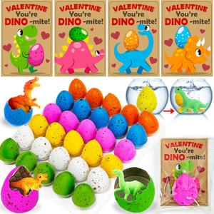 30 Pack Valentines Day Gifts for Kids, Dinosaur Egg Hatching with Valentines Cards for Kids Classroom Class Exchange School Prizes Toddler Girls Boys Funny Dino Valentines Cards Party Favors Gift