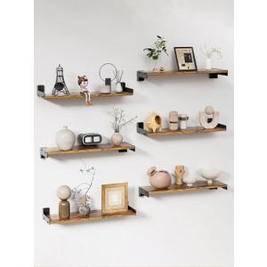 Floating Shelves for Wall, Shelves for Decor Storage Set of 6, Wall Mounted Wood Shelf for Bedroom, Living Room, Bathroom, Kitchen,Long Picture Ledge Shelves. (Brown)