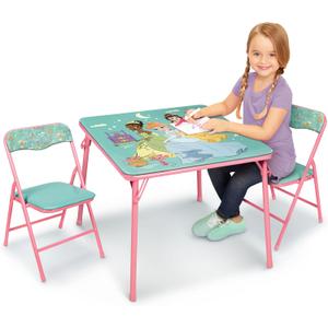 Disney Princess Girls Folding Table & Chairs Set for Kids and Toddlers 36 Months Up to 7 Years, Includes: 1 Table (36" L x 24" W x 20" H), 2 Chairs (13" L x 13.5" W x 21" H) Weight Limit: 70 lb, Onesize