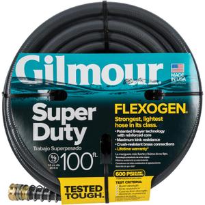Gilmour Flexogen Heavy Duty Garden Hose 5/8 in x 100 ft, Leak-Proof Brass Couplings, Kink Resistant 8-Layer Design, 500 PSI