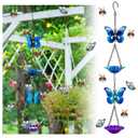 Tandefio Bee Watering Station for Garden Bee Butterfly Feeder Hanging Bath Bowl with Vivid Flower Design 15.75 x 2.56 Inch Colorful Metal Cups for Outdoor Yard Garden Decoration Gifts