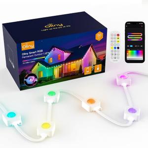Ollny 50FT 30LED Permanent Outdoor Lights, APP Control RGB Outdoor Lights 100 Scene Modes with Remote, DIY Music Modes Christmas Light for Holiday Xmas Halloween Decorations