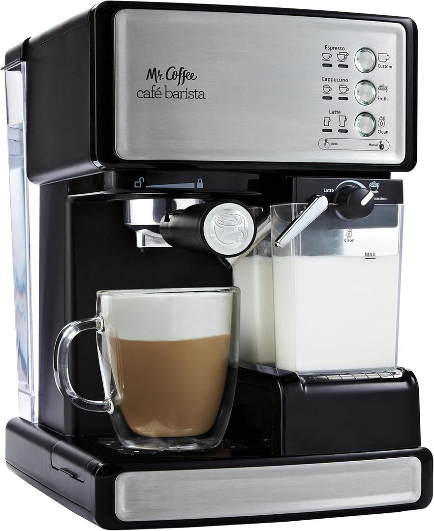 Mr. Coffee Espresso and Cappuccino Machine Stainless Steel Programmable Coffee Maker with Automatic Milk Frother 15-Bar Pump Ideal for Home Baristas