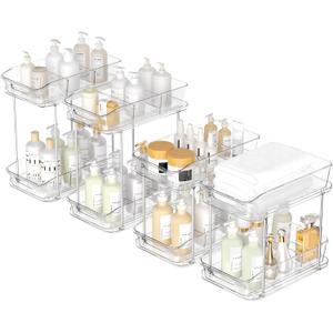 incostar 2 Tier Pull-Out Storage Organizer for Bathroom and Kitchen, Under Sink Organizer with Dividers, Ideal for Organizing Cupboard,Bathroom Vanities,Cabinet, Slide-Out Clear Storage, 4 Pack