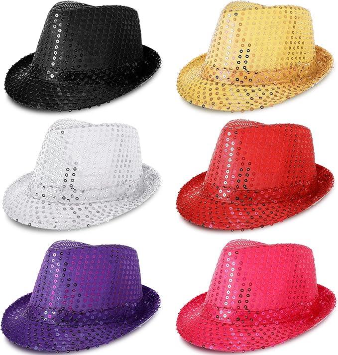 Tarpop 6 Pcs Western Sequin Hat Bling Dance Hats with Shining Sequin for Man and Women
