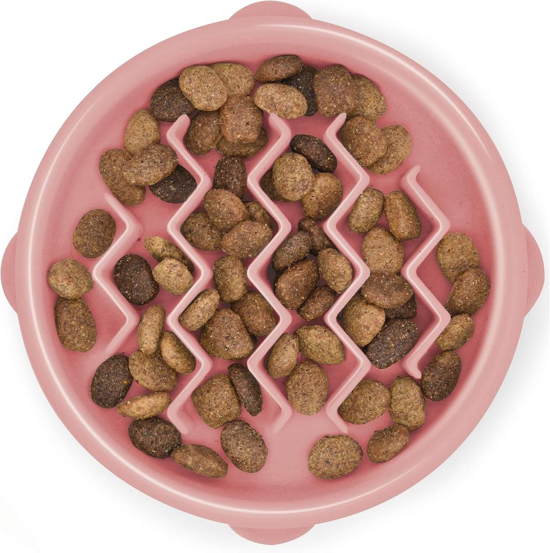Outward Hound FunFeederSloBowl  Small 3/4-Cup Capacity, Slow Feeding, Small Dogs, Puppies & Cats, Non-Slip, Pink, Wave Pattern