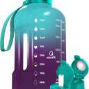 AQUAFIT 64 oz Water Bottle with Time Marker - Straw & Chug Lid - BPA Free Half Gallon Gym Water Bottle with Handle - Big Gallon Jug (Galaxy, 64 Ounces)
