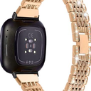 Metal Bands Compatible with Fitbit Sense 2/Sense/Versa 4/Versa 3 Watch, Replacement Rhinestone Bling Wristband for Women, Silver Black Rose Gold