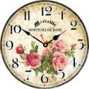 Home Clock 14 Inch Silent Non-Ticking Quartz Movement Wooden Wall Clock Round Battery Operated Indoor Decorative Wall Clocks Vintage French Floral Wall Clock (Pink Roses)