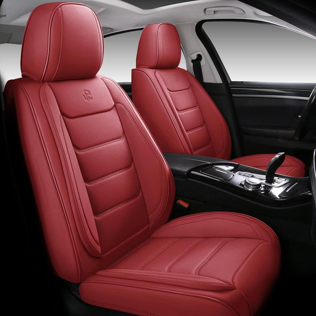 Full Coverage Faux Leather Car Seat Covers Full Set,Automotive Seat Covers for Cars,SUVs Pick-up Truck, Car Seat Cushion, Wine Red Seat Covers for 5 Seats