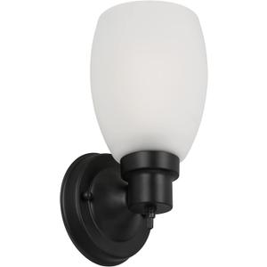 Design House Lydia Wall Sconce, 1 Light, Frosted Glass, Dimmable, Twist On/Off Switch, Matte Black, 4.88 in x 5.125 in x 9.75 in, 588814-BLK