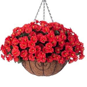Artificial Faux Hanging Flowers Plants Baskets for Outdoors, Fake Silk Morning Glory in Planter UV Resistant Realistic Artificial Flower for Outside Porch Patio Balcony Garden Yard Home Decor (12 Bundles, B 4 Mixed)