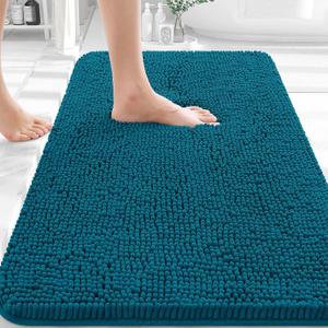 OLANLY Bathroom Rugs 30x20, Extra Soft Absorbent Chenille Bath Rugs, Rubber Backing Quick Dry, Machine Washable Bath Mats for Bathroom Floor, Tub and Shower, Home Decor Accessories, Peacock Blue
