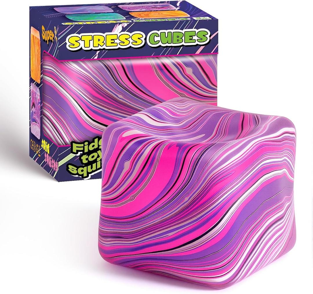 Fidget Toys Squishy Stress Cube, Stress Balls for Adults Kids Squishies Anxiety Relief, Ice Cube Squishy Sensory Toys for Kids with Autism, Fidgets for Classroom Prizes Party Favors Toys (Pink)