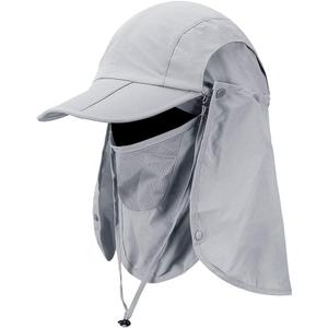 Foldable Sun Cap, Fishing Hats, UPF 50+ Protection Caps with Face Mask Neck Flap (One Size, Light Gray)