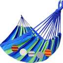 GOCAN Brazilian Double Hammock 2 Person Extra Large 220x160cm Total Length 330cm Load 500lb Canvas Cotton Hammock for Patio Porch Garden Backyard Lounging Outdoor and Indoor(Blue/Green) XXL