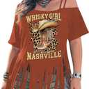 Women's Plus Size Cold Shoulder Fringe Tassel Cowgirl Graphic Short Sleeve Hippie Western T Shirt (XL)