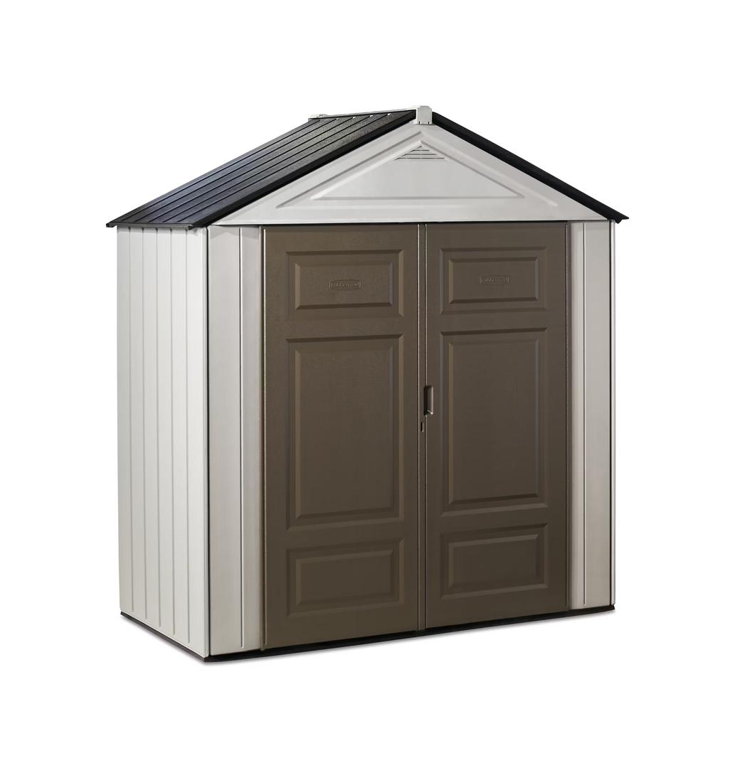 Rubbermaid Resin Outdoor Storage Shed With Floor (7 x 3.5 Ft.) Weather Resistant Brown/Grey Organization for Home/Lawn Mower/Backyard Equipment/Bike Storage/Pool Supplies